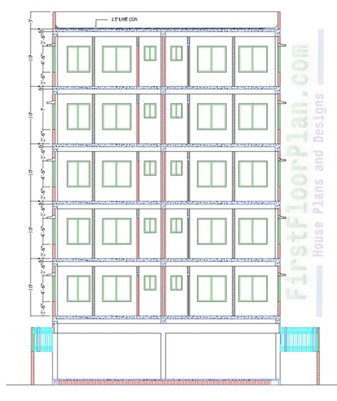 6 Storey Residential Building Plans And Section Two Bedrooms Per Unit Residential Building