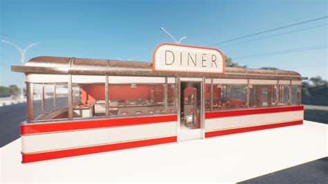 Diner Sign In Red Neon Roadside Restaurant Retro 1950s Stock Photo