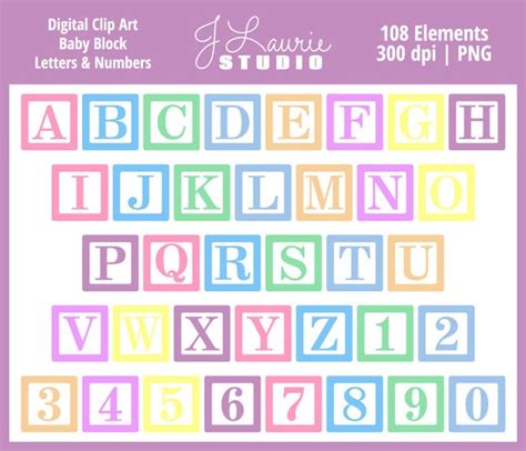 Digital Alphabet Letters Clipart-baby Block Letters-baby - Etsy