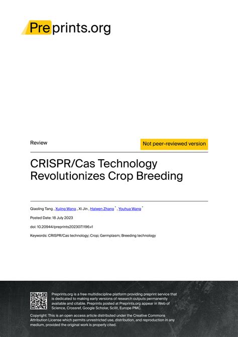 Pdf Crispr Cas Technology Revolutionizes Crop Breeding