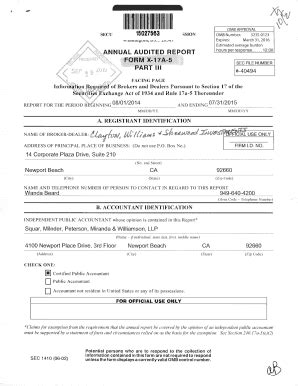 Fillable Online Nnual Audited Report Form Part Ill Sec Gov