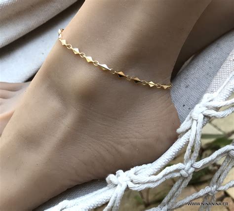 Bracelet de cheville or plaqué femme chaine losange doré Ninanina