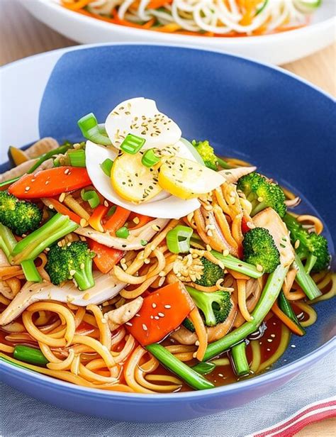 Premium Photo Asian Vegetable Stir Fry Noodles Chicken Noodles