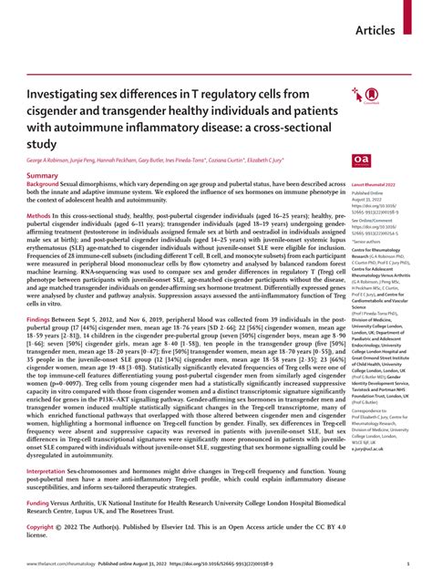 Pdf Investigating Sex Differences In T Regulatory Cells From