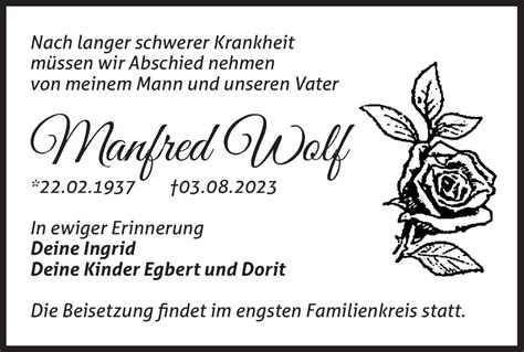 Traueranzeigen von Manfred Wolf Märkische Onlinezeitung Trauerportal