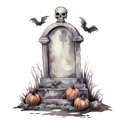 Premium Ai Image Watercolor Halloween Cute Cartoon Tombstone Isolated Illustration Ai Generativexa