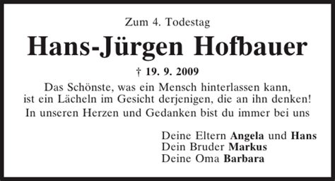 Traueranzeigen Von Hans J Rgen Hofbauer Mittelbayerische Trauer