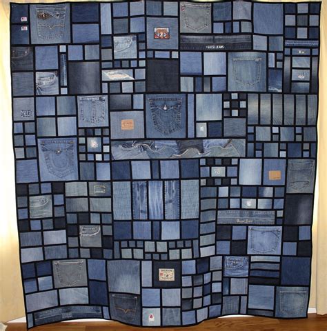 Stained Glass Denim Quilt Using Favourite Old Jeans Including The