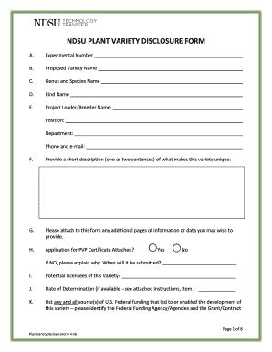 Fillable Online Ndsu Ndsu Plant Variety Disclosure Form Fax Email Print