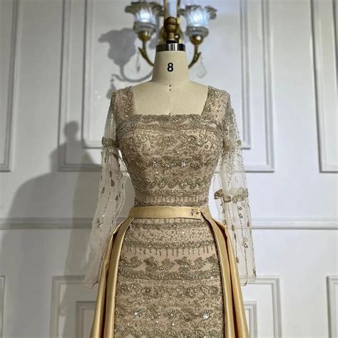 Arabic Nude Mermaid Beaded Luxury Dubai Evening Gown With