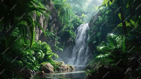 Premium Photo Tranquil Waterfall In Lush Tropical Rainforest Resplendent