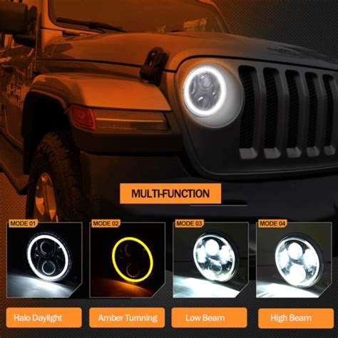 Doxmall 7 Inch Led Jeep Headlights 2pcs With White Halo Ring Angel Eyes And Amber Turn Signal Halo