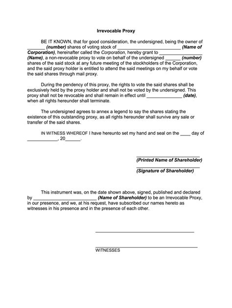 Irrevocable Proxy Form Fill Online Printable Fillable Blank