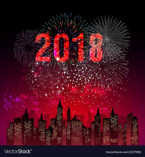 Colorful fireworks happy new year 2018 t Vector Image