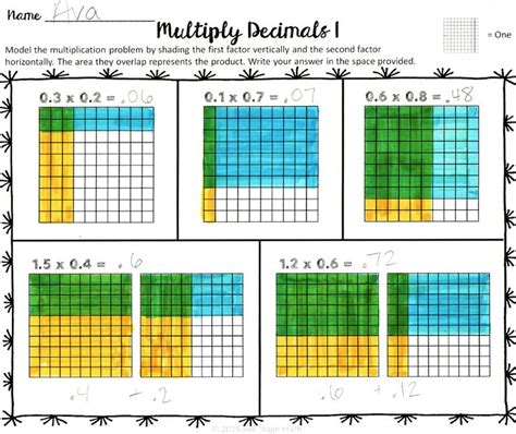 Multiplying Decimals Using Area Models Worksheets