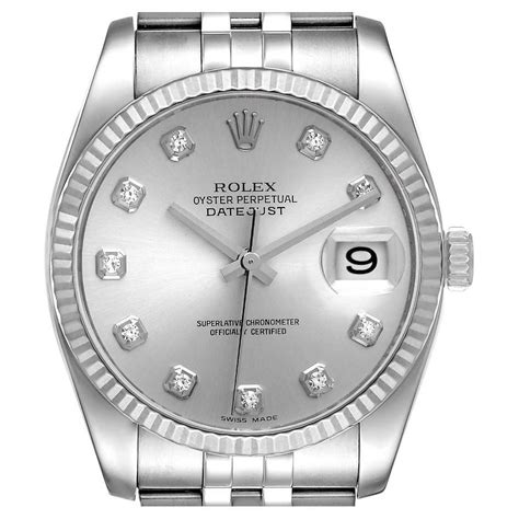 Rolex Datejust Steel 18k White Gold Silver Diamond Dial Watch 116234 At 1stdibs