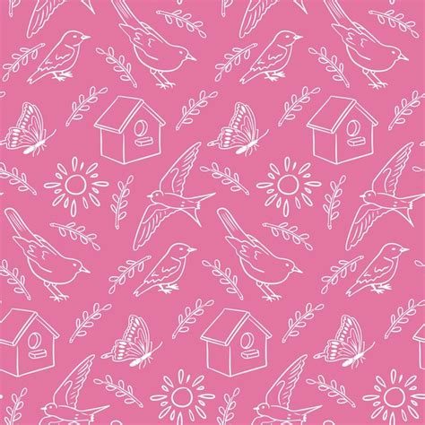 Premium Vector Spring Seamless Pattern With Outline Birds