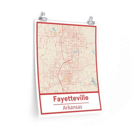 Retro Fayetteville Arkansas Street Map Poster & Canvas Print - Etsy