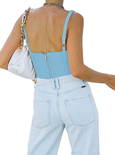 Reoria Womens Summer Sexy Square Neck Sleeveless Bustier Corset Crop