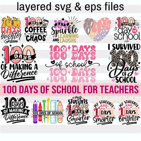 100 Days Of School Svg Bundle 13 Designs 100th Day Of School Teacher