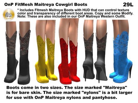 Second Life Marketplace Onp Mesh Demo Maitreya Boots Cowgirl