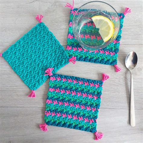 Crochet Square Coaster Free Pattern Annie Design Crochet