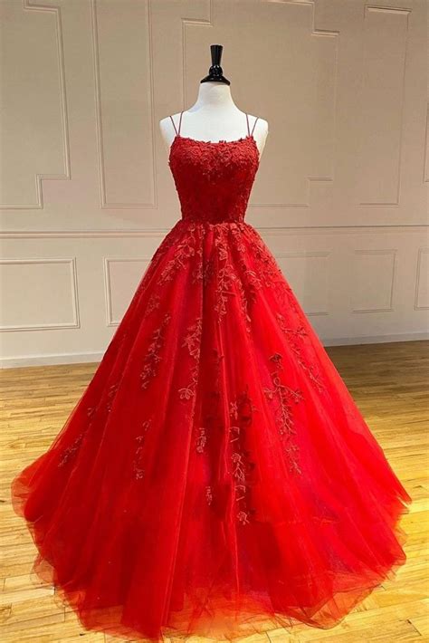 Red Prom Dress Lace Applique Prom Dress Boat Neck Prom Dress