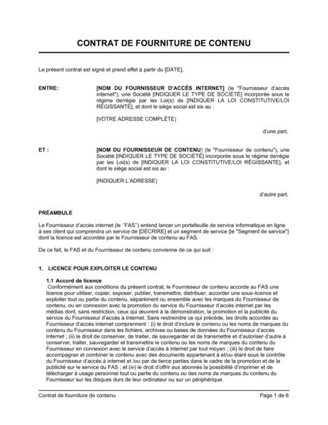 Contrat De Fourniture De Contenu Mod Les Exemples Pdf Biztree