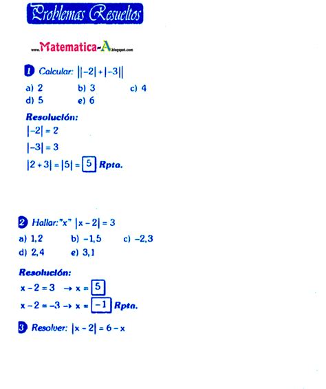 Valor Absoluto Ejercicios Desarrollados Matematicas Problemas Resueltos