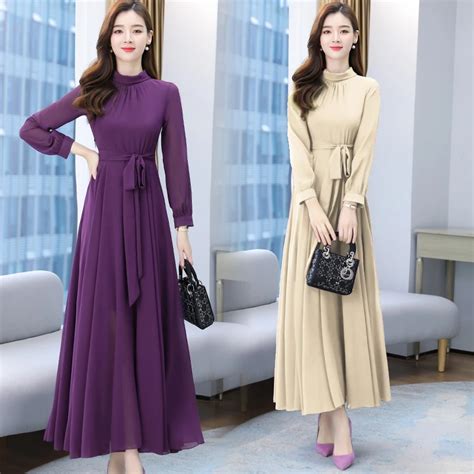 Plus Size Spring Autumn Women Maxi Dresses Female Vintage Full Sleeve