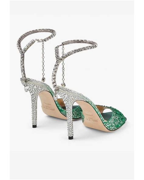 Jimmy Choo Saeda Crystal Embellished Sandals In Green Lyst