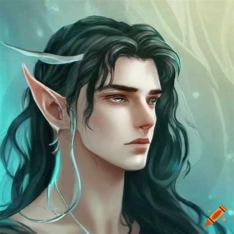 Classic Tolkien Artwork Male Elf Black Wavy Hair Long Hair Sea Like