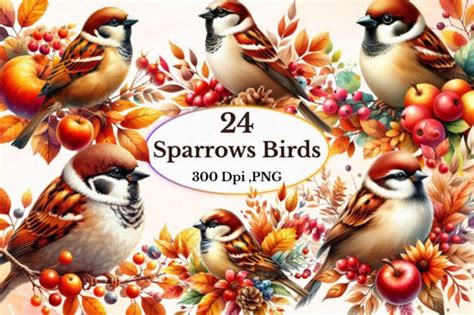 Watercolor Autumn Sparrows Birds Clipart Graphic By Craftvillage