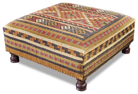 Rae Plains Southwesternrustic Kilim Square Coffee Table Ottoman Rustic Footstools And