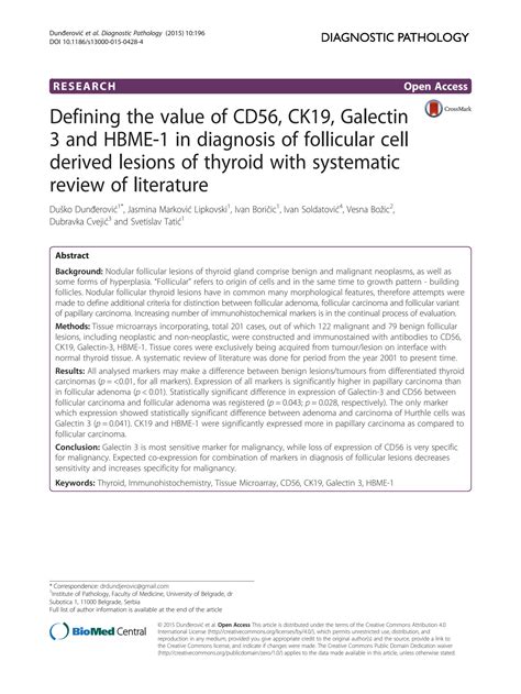 SOLUTION Defining The Value Of Cd56 Ck19 Galectin 3 And Hbme 1 In