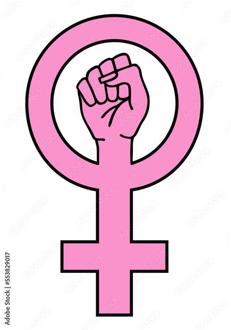 Female power, pink sign, a feminist symbol with a fighting hand, gender ...