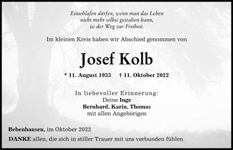 Traueranzeigen Von Josef Kolb Allg Uer Zeitung