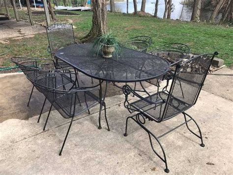 Vintage Style Wrought Iron Patio Furniture 8 Chairs And One Large Table Very Solid Two Cha