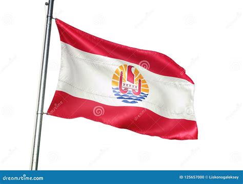 French Polynesia National Flag Waving Isolated On White Background