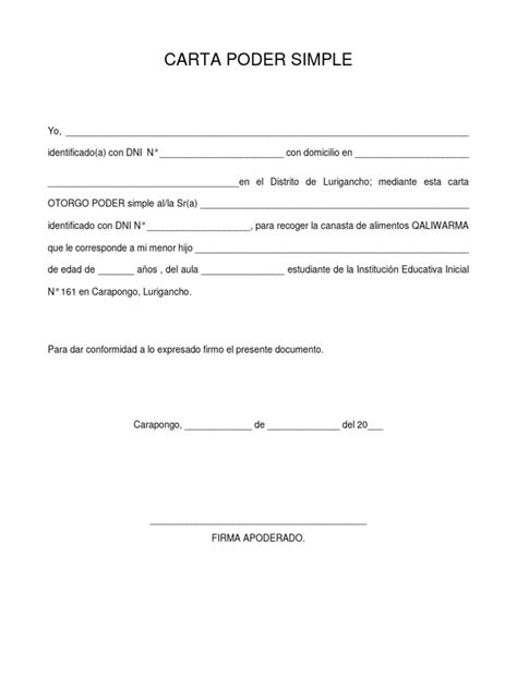 Carta Poder Simple Qaliwarma Pdf