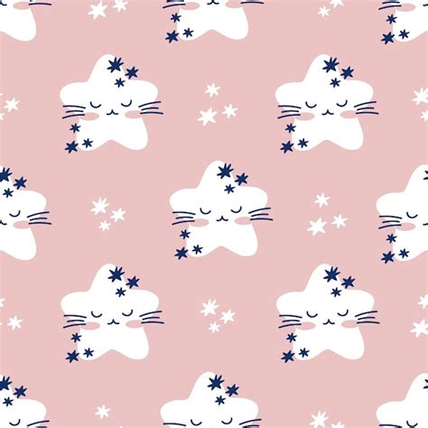 Premium Vector Draw Seamless Pattern With Cute Cats Faces On Pink