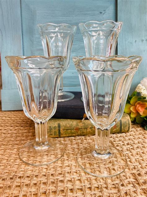 Ice Cream Sundae Glasses Vintage Footed Soda Fountain Etsy