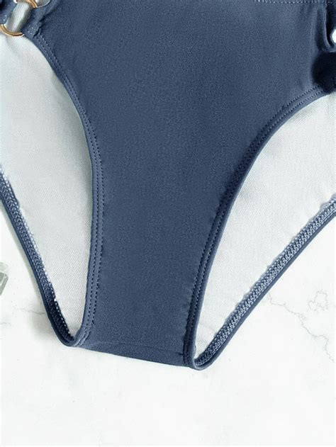 Bañador bikini unicolor de espalda con cordón Neblina azul