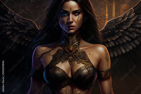 Portrait of a fantasy dark female warrior . Fantasy illustration. Image ...