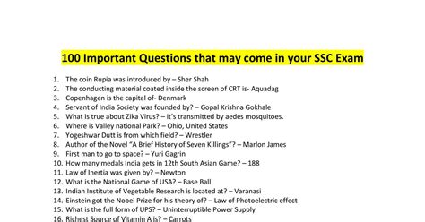 100 Important Questions That May Come In Your SSC Exam Docx DocDroid