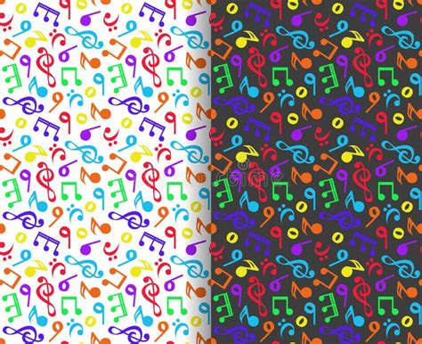 Set Of Seamless Colorful Patterns With Musical Notes And Treble Clefs