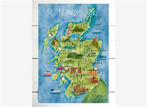 Illustrated Map Of Scotland Scotland Print Scotland Map A A A