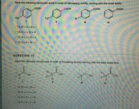 Solved Rank The Following Carboxylic Acids In Order Of De Chegg