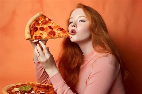 Premium Photo A Woman Eating A Slice Of Pizza