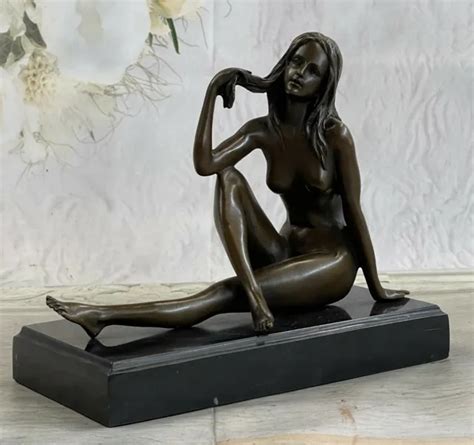 ART DECO SCULPTURE Sexy Naked Woman Erotic Nude Girl Bronze Statue